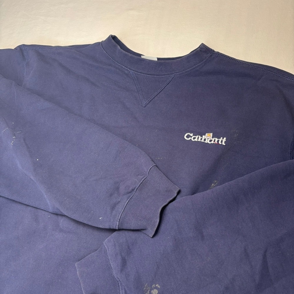 VTG Carhartt Sweatshirt 00s Men 2XL Navy Blue Embroidered Logo K133 NVY Crewneck
